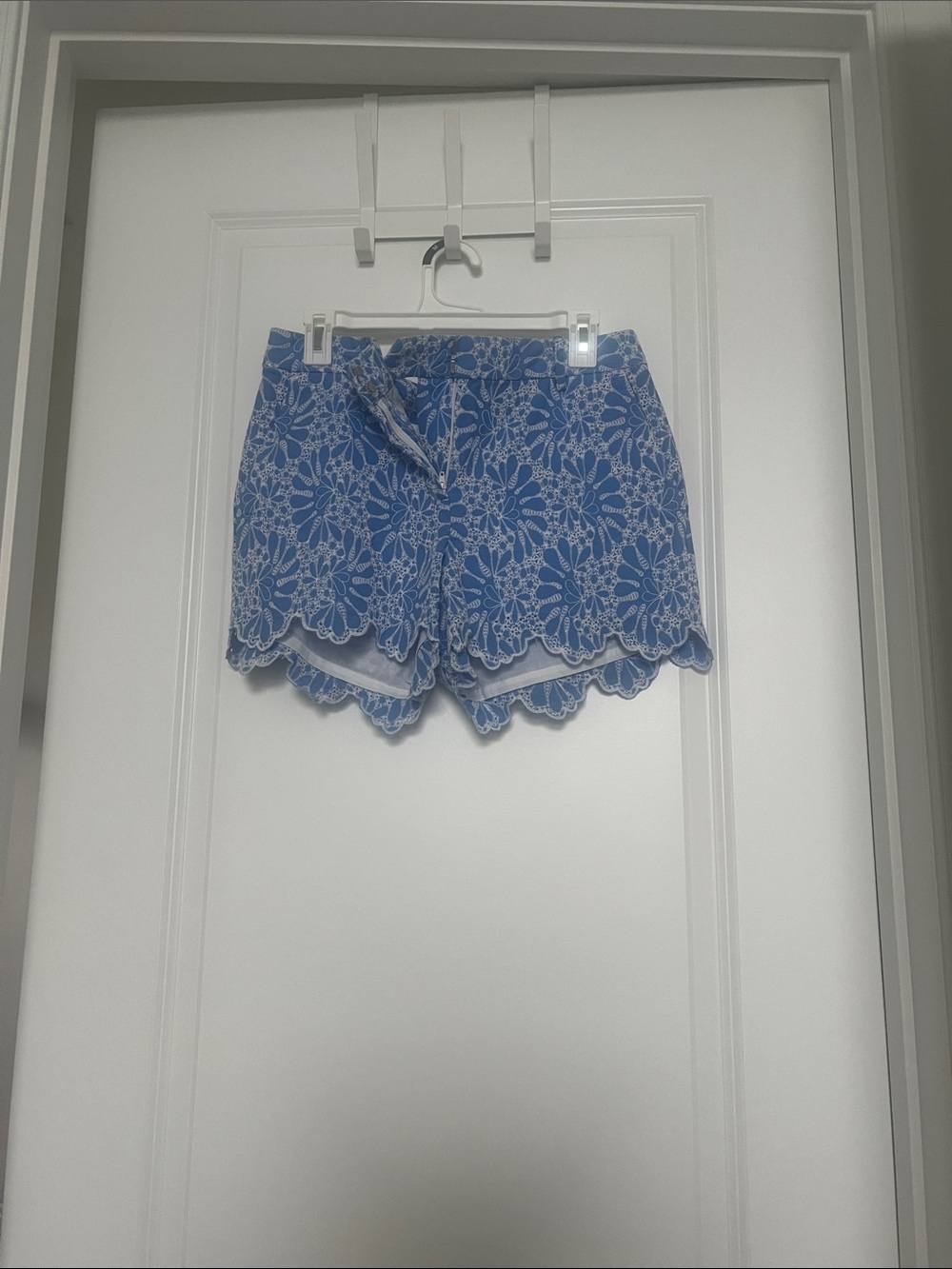 LOFT Blue Floral Lace-Overlay High Waist Shorts